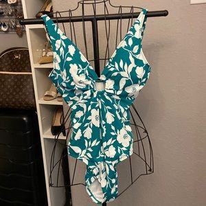 Green and White Bathing Suit